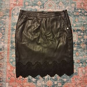 Maison Scotch & Soda Genuine Leather Skirt Women's 3 (US 8) Lace Designer Luxury